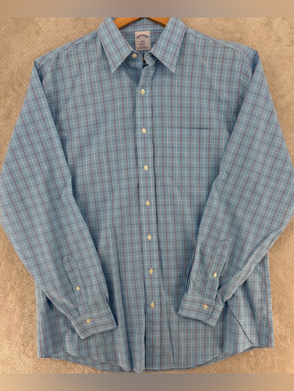 Brooks Brothers 1818 Regent Men’s Blue Plaid Dress Shirt 17-6/7 XL 100% Cotton